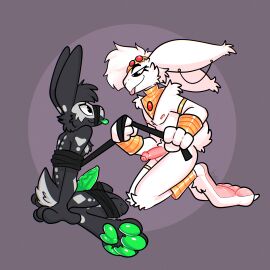 absurd_res anklet anthro armlet arms_tied balls bedroom_eyes blep bound bracelet collar crown dominant dominant_anthro dominant_male duo erection fur genitals gold_(metal) gold_anklet gold_armlet gold_bracelet gold_collar gold_jewelry gold_legband green_pawpads green_penis green_tongue grey_background grey_body grey_fur half-closed_eyes headgear hi_res humanoid_genitalia humanoid_penis jewelry jewelry_only king_caspian_(xing1) kneeling lagomorph legband legs_tied leporid male mammal markings metal_collar multicolored_body multicolored_fur narrowed_eyes nervous nervous_smile pawpads paws penis pink_penis rabbit royalty seductive simple_background skeleton_(marking) skull_(marking) smile smirk smug smug_face submissive submissive_anthro submissive_male tapering_penis tied_muzzle tongue tongue_out tuft two-tone_body two-tone_fur vein veiny_penis white_body white_fur xing1