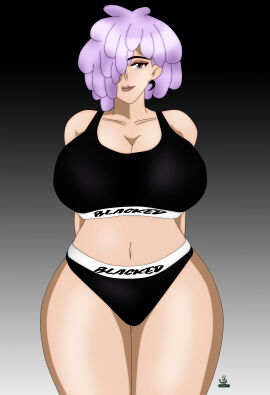 1girls big_breasts blacked blacked_clothing breasts brown_eyes curvy curvy_figure female female_only luna_starlene noir-black-shooter original original_character pink_hair solo