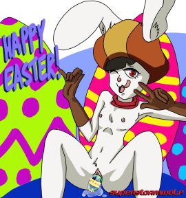 1girls 2018 anthro anthro_only bodily_fluids brown_clothing brown_gloves brown_handwear clothing dragon_ball dragon_ball_super easter egg egg_in_pussy egg_laying eyelashes female female_only flat_chested genital_fluids genitals gesture gloves hand_gesture handwear hat headgear headwear hi_res holidays inner_ear_fluff lagomorph leporid mammal navel nipples one_eye_closed pink_nose pussy rabbit red_eyes red_scarf scarf solo sorrel spread_legs spreading superstormwolf tongue tongue_out tuft v_sign vaginal_fluids white_body