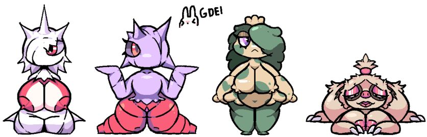 2024 anthro ass big_ass big_breasts big_butt breasts cascoon digital_media_(artwork) female gdei generation_3_pokemon genitals green_hair group hair hi_res mammal multicolored_body narrowed_eyes nintendo nipples nude pilosan pokemon pokemon_(species) red_eyes red_nipples shroomish silcoon slakoth slightly_chubby sloth tan_body tan_hair thick_thighs white_body wide_hips xenarthran