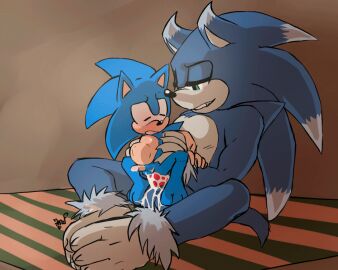 2boys anal anal_sex animated anthro big_penis classic_sonic cum_through cumming ejaculation excessive_cum huge_cock knot male male_only panting penis selfcest size_difference sonic_(series) sonic_the_hedgehog sonic_the_hedgehog_(series) sonic_the_werehog sonic_unleashed stomach_bulge stomach_deformation werehog yaoi