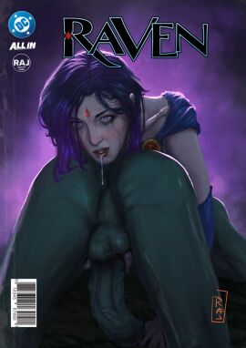 1boy 1girls beast_boy big_ass_(male) dc dc_comics eating_ass fake_cover female_rimming_male makeup partial_male rajdraw raven_(dc) rimming runny_makeup spit