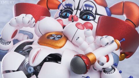 1girls 3d accurate_model anus baby_(fnafsl) big_breasts blue_eyes breasts circus_baby circus_baby_(fnaf) circus_baby_(original) female five_nights_at_freddy's five_nights_at_freddy's:_sister_location footwear full_color microphone nipples no_penetration orange_hair pink_nipples pink_pussy puffy_anus pussy robot robot_girl robot_humanoid solo solo_female twintails vagina white_body x3milky