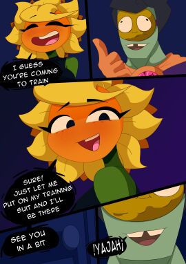 anthro ass big_ass big_breasts big_thighs breasts bunnysuit comic dialogue dialogue_box female flora_fauna huge_ass huge_thighs male plant plant_girl plant_humanoid plantie plants_vs_zombies plants_vs_zombies:_heroes r_bismut rbismut solar_flare_(pvz) sunflower_(pvz) super_brainz_(pvz) text thick_hips thick_thighs thighs wall-nut_(pvz)