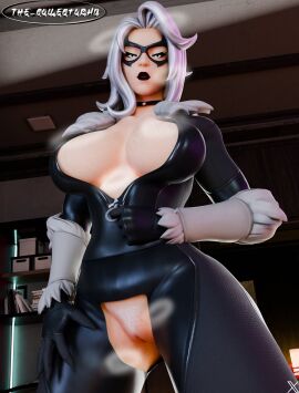 3d big_breasts black_cat_(fortnite) black_cat_(marvel) black_lipstick breasts choker clothed clothed_female clothing exposed_pussy felicia_hardy female female_only fortnite fortnite:_battle_royale looking_down looking_down_at_viewer marvel marvel_comics mask masked masked_female open_clothes partially_clothed partially_clothed_femalee pussy shiny shiny_skin solo solo_female spider-man_(series) steamy steamy_breath steamy_pussy the_collectorhd thick_thighs white_hair