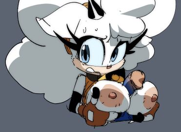 1boy 1girls animal_ears animal_nose anthro areolae bangs bare_shoulders between_breasts blue_eyes blue_pants blue_sclera body_fur breast_grab breast_play breast_press breasts brown_gloves clenched_teeth clothing colored_skin coolerinker disembodied_penis duo duo_the_cat elbow_gloves erection eyelashes female fingerless_gloves fur furry furry_female gloves grabbing_own_breast handwear holding horns huge_breasts inker_comics inkershike lanolin_the_sheep large_areolae large_breasts long_hair looking_at_viewer looking_to_the_side makeup male mammal mimic_the_octopus nervous nipples nude open_mouth orange_gloves orange_shirt orange_vest paizuri paizuri_lead_by_female pants penis scared sheep shirt short_hair sideways_mouth sleeveless solo sonic_(series) sonic_the_hedgehog sonic_the_hedgehog_(idw) sonic_the_hedgehog_(series) straight sweat sweatdrop tail teeth third-party_edit two-tone_fur upper_body white_fur white_hair wide-eyed