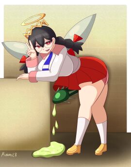 1futa angel_halo arm_support barbed_penis bending_forward big_breasts black_hair bottomless breasts clothed clothing commission crown cum fairy fairy_queen fairy_wings footwear freckles futa_only futanari glasses green_cum green_penis hair_ribbon halo huge_cock human intersex kirby_(series) kirby_64 kneehighs leaking_cum light-skinned_futa light_skin looking_at_viewer mostly_clothed panties peace_sign penis possessed queen_ripple red_eyes ribimi28 skirt socks solo spikes spiky_cock standing tagme thick_thighs twin_braids unusual_anatomy unusual_cum unusual_genitalia unusual_penis v wings