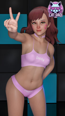 1girls 3d asian asian_female blizzard_entertainment breasts brown_hair catdad3d_(artist) d.va female nipple_bulge overwatch sideboob solo