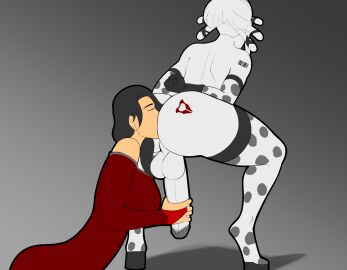 1futa 1girls anmatiel ass back backsack balls ballsack barcode_tattoo bending_over bent_over black_glans bondage branding branding_mark cattle cinder_fall cow_print cow_print_thighhighs dominant_female dominatrix elbow_gloves female female_on_futa femdom from_behind futa_with_female futanari futasub gloves hair_bun hand_on_penis handjob hoove_boots hooved_boots human_cattle intersex jacking_off_another penis red_dress rimjob rimming rimming_futa rusty_trombone rwby salem_(rwby) slave squatting stockings submissive_futa white_body white_hair white_skin