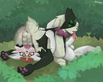 2boys 69_position anthro anthro_on_anthro anthro_penetrated anthro_penetrating anthro_penetrating_anthro balls balls_on_face bodily_fluids cinderace cum cum_in_mouth cum_inside cumshot cumshot_in_mouth duo ejaculation felid feline fellatio fur generation_8_pokemon generation_9_pokemon genital_fluids genitals green_body green_fur hi_res lagomorph leporid licking male male/male male_cinderace male_meowscarada male_penetrated male_penetrating male_penetrating_male mammal meowscarada nintendo oral oral_penetration penetration penile penis penis_lick pokemon pokemon_(species) sex tongue white_body white_fur zerokat