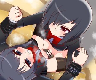 1futa 1girls artist_name artist_signature ayano_aishi balls bangs_over_one_eye bar_censor black_eyes black_gloves black_hair black_skirt black_vest blouse blush bowtie breasts censored censored_penis closed_mouth closed_mouth_frown crimson_eyes cum cum_in_penis cum_in_pussy eyebrows eyebrows_visible_through_hair female frowning futa/female futa_on_female futanari gloves grey_hair hanako_yamada hands_on_wrists highlights highlights_(coloring) intersex jarkwarutu lesbian_sex md5_mismatch nemesis-chan panties panties_aside penis pussy red_bowtie red_eyes school_uniform schoolgirl schoolgirl_uniform sex shoulder_length_hair skirt skirt_aside steam steamy_breath sweat teeth testicles third-party_source vaginal vaginal_penetration vaginal_sex vest white_blouse yandere_simulator yuri zettai_ryouiki