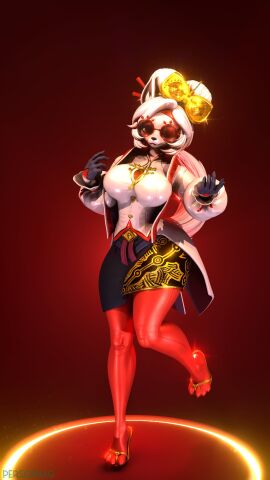 clothed female female_fox glasses gloves hair_bun pers0nmag purah purah_(mayosplash) purah_(tears_of_the_kingdom) red_stockings round_glasses simple_background skirt tears_of_the_kingdom the_legend_of_zelda white_body white_fur white_hair