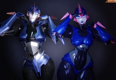 2girls 3d arcee arcee_(prime) artist_logo blender_(software) canon_vs_fanon female female_only posing robot robot_girl smitty34 tagme tf transformers transformers_prime