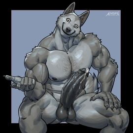 abs amon-sydonai anthro balls biceps big_balls big_penis canid canine canis claws creepy creepypasta cum domestic_dog erection fur furry genital_fluids humanoid_genitalia humanoid_penis male male_nipples male_only mammal muscular muscular_anthro muscular_male nipples nude pecs penis precum precum_drip smile.dog solo werecanid werecanine wolf