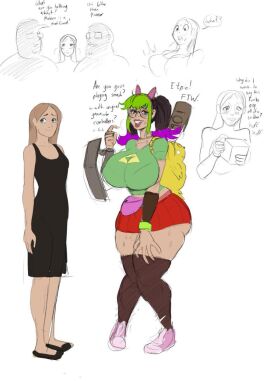 before_and_after big_glasses bracelet braces breasts buckteeth english_text female huge_breasts implied_transformation lemonfont nerdification nerdy nerdy_female plain sketch transformation triforce triforce_shirt voluptuous_female winny_(lemonfont)