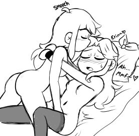 2d abigail_(stardew_valley) bed boobs breasts erin_(ikeychain) female fingering forehead_kiss ikeychain kiss lesbian lesbian_sex lesbians original original_character stardew_valley tagme tits trans_woman transfem