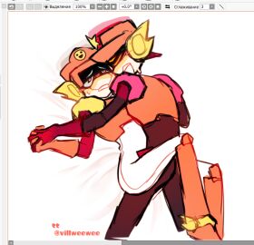 1boy 1girls blue_eyes brawl_stars brother_and_sister female flat_chest hat hetero highres incest larry_(brawl_stars) lawrie_(brawl_stars) light-skinned_female light_skin male male/female male_on_female robot robot_boy robot_girl twincest twins villweewee yellow_eyes