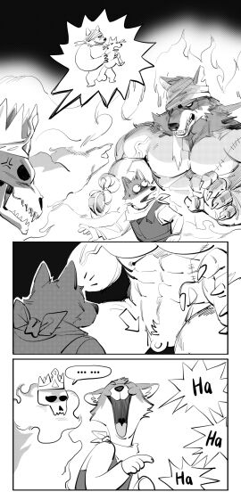 1500jiangbao absurd_res angry anthro balls canid canine canis comic cross-popping_vein domestic_dog flaccid gay gay_male genitals ghost group hi_res humiliation humor laugh male male/male mammal muscular muscular_anthro muscular_male pecs penis penis_humiliation small_penis small_penis_humiliation spirit trio yaoi