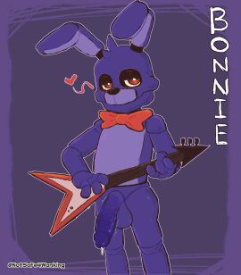 absurd_res animatronic anthro balls bodily_fluids bonnie_(fnaf) bow_tie canid canine clothing digital_media_(artwork) english_text erection five_nights_at_freddy's fur gay gay_male genitals hi_res homosexual homosexual_male lagomorph leporid looking_at_viewer looking_back machine male mammal notsafeforwanking nude penis presenting rabbit robot scottgames simple_background smile solo solo_male text