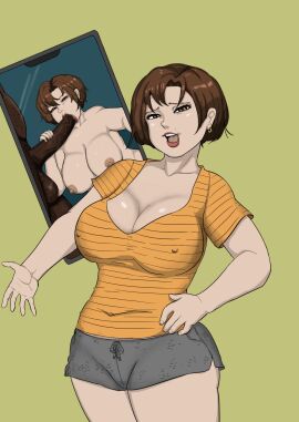 1boy 1girls breasts censored dark-skinned_male dark_skin fellatio female interracial juxtaposition large_breasts male motherly_cuckold netorare nunu_(artist) oral original original_character penis phone phone_screen photo_comparison photographic_proof ruined_reputation simple_background