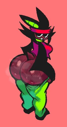 ass bat berryofmalice collar dark-skinned_female dark_skin female female_only head_band shirt small_tail stockings sweat sweaty_ass sweaty_body tail wing_arms wings