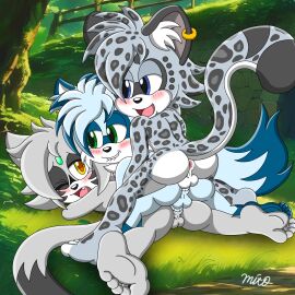 1:1 anal anal_sex anthro anus ass ass_up bite biting_lip blue_body blue_eyes blue_fur brush canid canine cat_tail ear_piercing ear_ring eyeshadow fan_character feet felid feline felis fox fox_tail fur green_eyes grey_body grey_fur group half-closed_eyes hi_res humanoid_feet light_the_fox looking_back looking_pleasured makeup male male/male mammal mito_myth mito_the_snow_leopard narrowed_eyes on_ground one_eye_closed open_mouth pantherine penetration piercing plantigrade rau_the_wildcat ring_piercing snow_leopard tail tail_tuft teeth tongue trio tuft wildcat yellow_eyes