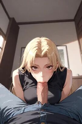 ai ai_generated blonde_female blonde_hair blowjob deepthroat fellatio female jeans pov sucking_penis tagme video wet yuki_tsukumo