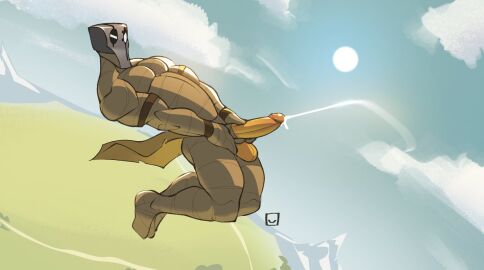 ankama balls bandage bodily_fluids cape clothed clothing cum cumshot ejaculation erection floating genital_fluids genitals humanoid humanoid_genitalia humanoid_penis looking_at_genitalia looking_at_penis machine male male_only mammal mask masturbation nox_(wakfu) omlet_bavuz omlette_bavuz orgasm outdoor_nudity outside partially_clothed penile penile_masturbation penis solo solo_focus sun wakfu xelor