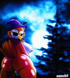 anthro bird breasts brown_body female halloween_2021 halloween_costume infected_(piggy) moon moonlight nasuisi night night_sky non-canon_character orange_eyes owell_(piggy) owl piggy:_book_2 piggy_(game) player woflgame