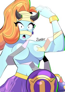 blue_body brawl_stars emz_(brawl_stars) female mean_girl_emz_(brawl_stars) white_background yellow_hair zeroff zombie_girl