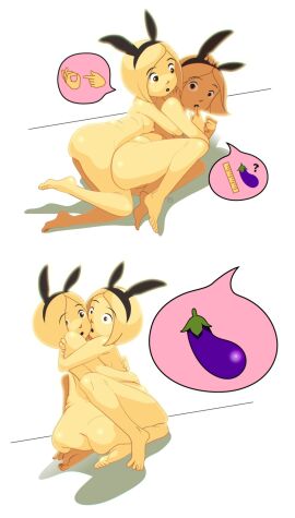 2girls ass big_ass bunny_ears bunny_girl eggplant_emoji emoji female malachi nude oc original original_character sex