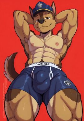 ai_animation ai_generated animated anthro big_ass bubble_ass bubble_butt calvin_klein chase_(paw_patrol) cursed disney doberman dobermann flexing furry gay male muscular muscular_male paw_patrol stripping tagme video what