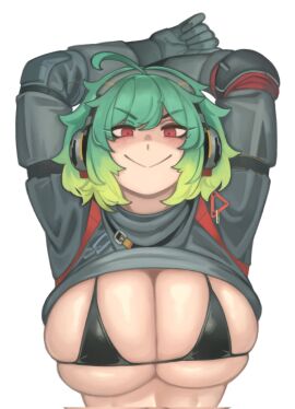 1girls bikini bikini_top breasts female green_hair huge_breasts indie_virtual_youtuber kelvin_hiu light-skinned_female light_skin massive_breasts original original_character reycall_sounds short_hair simple_background smile two-tone_hair virtual_youtuber