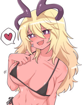 1girls beth_(guardian_tales) bikini blonde_hair dark_magician_beth_(guardian_tales) female guardian_tales horn purple_skin smile