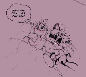 after_sex comic_panel cute female glitch_productions lamorratactica lesbian_focus nicola_(tadc) only_female ragatha ragatha_(tadc) ragatha_(the_amazing_digital_circus) sleeping suggestive tadc tadc_oc the_amazing_digital_circus yuri