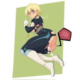 1girls after_sex angelquartz_(artist) blonde_hair blue_eyes charlotte_bony creampie cum cum_in_pussy cum_inside dr.stone female functionally_nude pussy tagme torn_bodysuit torn_clothes