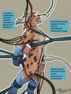 2024 anthro balls black_spots black_tail_tip blue_body blue_ear_tips blue_fur blue_legs blue_straps bondage bound catheter digital_drawing_(artwork) digital_media_(artwork) dipstick_ears dipstick_tail ear_markings english_text explanation felid feline fist fur genitals gradient_fur gradient_hand gradient_legs hair hands_behind_back hi_res humanoid_genitalia humanoid_penis kemira long_term long_term_bondage long_term_storage looking_up lynx male mammal markings medical_instrument multicolored_body multicolored_ears multicolored_fur orange_balls orange_body orange_fur orange_hair penetration penis penis_in_tube penis_milking_machine pink_penis pink_tongue red_eyes red_snout scientific_instrument side_view signature simple_background small_tail solo spots standing straps sudo_(caralynx) tail tail_markings text tongue tongue_out tracheal_tube tube tube_in_ass urethral urethral_penetration urethral_tube wire