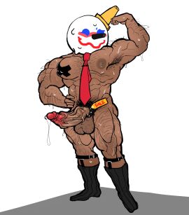 1boy abs armpit_hair balls bara big_balls big_penis blush boner buff colored covered_nipple erect_penis erection flexing gay hairy hairy_chest hairy_male hard_on heccintoxic hectox jack_box jack_in_the_box larger_male male male_focus male_only muscular muscular_male nipples nude pectorals penis pubes pubic_hair red_tie red_tint socks solo solo_focus solo_male spiked_cock_ring standing sweat sweating taped_nipples tie vein veiny_penis white_background yaoi