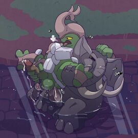 1:1 anal anal_sex anthro argon_vile arthropod ass balls balls_sniffing beetle bodily_fluids breath chair_position cum cum_in_ass cum_in_water cum_inside cum_while_penetrated duo elephant elephantid english_text erection from_behind_position genital_fluids genitals green_body grey_body hand_on_head hi_res horn insects kragg leg_grab loxodont male male/male male_penetrated male_penetrating male_penetrating_male mammal masturbation muscular muscular_anthro muscular_male outside_sex partially_submerged pecs penetration penile penile_masturbation penis proboscidean proboscis_(anatomy) rhinoceros_beetle rivals_of_aether scarabaeid sex sitting_in_water sniffing spread_legs spreading text trunk_(anatomy) trunk_play tusks water