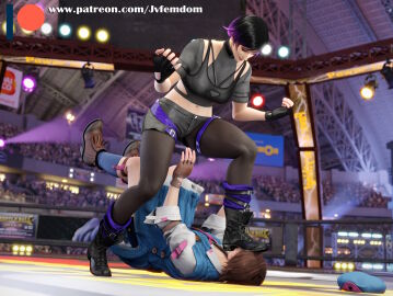 1boy 1girls 3d 3d_(artwork) absurd_res arrogant asphyxiation ass beaten between_legs between_thighs black_boots black_hair blender boot_fetish boot_on_face boot_on_head boots brown_eyes catfight crush crushing defeated dominant dominant_female domination dominatrix female female_domination femdom fight fingerless_gloves foot_on_face foot_on_head helpless highres humiliated humiliating humiliation jvfemdom kazama_asuka leather_boots legs looking_at_another looking_down looking_pleasured loose_socks male mixed_wrestling passing_out pinned pinned_down pinned_to_floor pose purple_hair reina_mishima sadism sadistic sadistic_female short_hair smile smirk smug smug_face smug_grin spread_legs stepped_on stepping_on_face stepping_on_head stomp stomping submission submission_hold submissive tekken tekken_8 thick_ass thick_thighs thighs tomboy trample trampling utter_domination voluptuous voluptuous_female wrestling