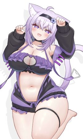 1girls big_breasts boob_window breasts cat_ears cat_girl chubby chubby_female female hololive hololive_gamers hololive_japan huge_breasts mochigome_(mochigomemcmc) neko nekomata_okayu plump purple_eyes purple_hair tagme virtual_youtuber