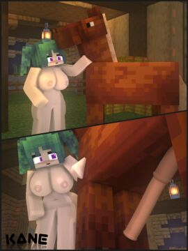 1boy 1girls 3d ass bestiality blue_eyes breasts carol_(kaneefox) comic equine equine_penis female green_hair horny_female horse horse_(minecraft) horsecock imminent_bestiality kaneefox male mine-imator minecraft nude nude_female outside penis pussy tagme wet_pussy zombie_girl zoophilia