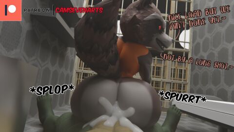 2022 3d 5_toes anal anal_sex anthro artist_name ass big_ass big_butt big_penis bodily_fluids bottomless bottomless_anthro bottomless_male brown_body brown_fur camseven clothed clothing countershade_butt countershading cum cum_in_ass cum_inside detailed_background dialogue digital_media_(artwork) duo ejaculation english_text feet first_person_view fully_inside fur gay genital_fluids genitals guardians_of_the_galaxy hi_res inside lizard_(petruz) looking_back lying male male/male male_anthro male_on_anthro male_on_top male_penetrated male_penetrating male_penetrating_male mammal marvel marvel_comics motion_lines multicolored_body multicolored_fur on_back on_bottom on_ground on_top onomatopoeia open_mouth orange_clothing orange_shirt orange_tank_top orange_topwear penetration penile penile_penetration penis petruz_(copyright) power_bottom prison_cell procyonid raccoon raised_tail rear_view red_eyes reverse_cowgirl_position rocket_raccoon scalie sex shirt size_difference smaller_on_top smaller_penetrated sound_effects tail tank_top teeth text toes topwear white_body white_countershading white_fur