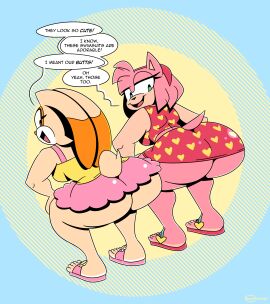 2girls aged_up amy_rose anthro ass big_ass bubble_ass bubble_butt comparing_asses cream_the_rabbit dialogue fat_ass female female_only full_body hedgehog huge_ass ineptoutcast lagomorph large_ass looking_at_ass looking_at_self looking_back png rabbit sandals shoes sonic_(series) sonic_the_hedgehog_(series) swimsuit text thick_ass thick_thighs upskirt wide_hips