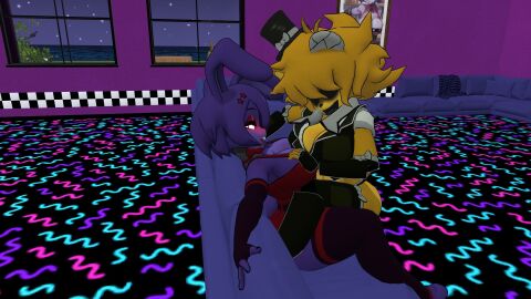 3d blush bondage bonfie bonfie_(cryptiacurves) bonnie_(cally3d) bonnie_(fnaf) cally3d cryptiacurves female female/female five_nights_at_freddy's fredina's_nightclub golden_freddy_(fnaf) golden_fredina_(cally3d) imaginary_ropes type_0 vrchat