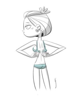 ass big_breasts black_and_white bra breasts busty death_buy_lemonade earrings female flat_ass freckles hair_bun katie_(death_buy_lemonade) kyu_bum_lee pale_skin panties putting_clothes_on skinny skull_earrings small_ass small_waist taking_clothes_off taking_off_bra underwear