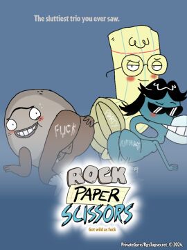3boys animate_inanimate anthro ass balls blue_background cum cum_on_ass digital_media_(artwork) from_behind genital_fluids ibispaintx logo male nickelodeon paper_(rock_paper_scissors) privategyre rock_(rock_paper_scissors) rock_paper_scissors_(nickelodeon) rock_paper_scissors_(series) scissors_(rock_paper_scissors) simple_background spread_ass spread_butt what