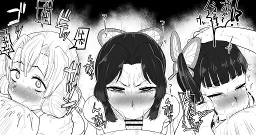 3boys 3girls angry angry_expression angry_face angry_sex annoyed annoyed_expression black_and_white blush braid braided_hair braided_twintails choke_hold deepthroat demon_slayer faceless_male female gangbang grabbing_ponytail greyscale hair_grab hair_ornament head_grab japanese_text kaiman_garupan kanroji_mitsuri kimetsu_no_yaiba kochou_shinobu looking_at_viewer male monochrome naked naked_female oral oral_sex orgy ponytail rough_sex scared scared_expression side_ponytail tears tsuyuri_kanao twintails twintails_(hairstyle) vein veins