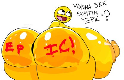 1girls 2d anthro anthrofied ass ass_focus awesome_face big_ass bimbofication bimbofied body_writing breasts breasts_bigger_than_head cringe cringemoji emoji emoji_(race) english_text epic_ass epic_face female huge_ass huge_breasts looking_at_viewer nipples tagme text text_on_body tits_out what white_background zeraniumz