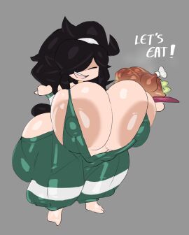 bbw big_areola big_ass big_breasts big_nipples big_thighs breasts chicken closed_eyes curvy dark_hair fat female female_only food hair_over_one_eye huge_breasts huge_nipples huge_thighs hyper_ass hyper_breasts large_areolae large_breasts large_nipples light-skinned_female mellow_(ray54612277) plump plump_ass ponytail ray54612277 revealing_clothes shortstack smile voluptuous voluptuous_female